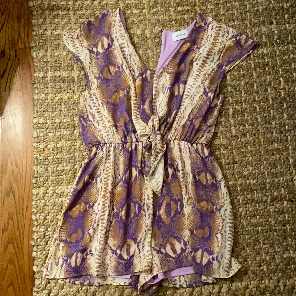 Snakeskin Purple and Yellow Front Tie Romper